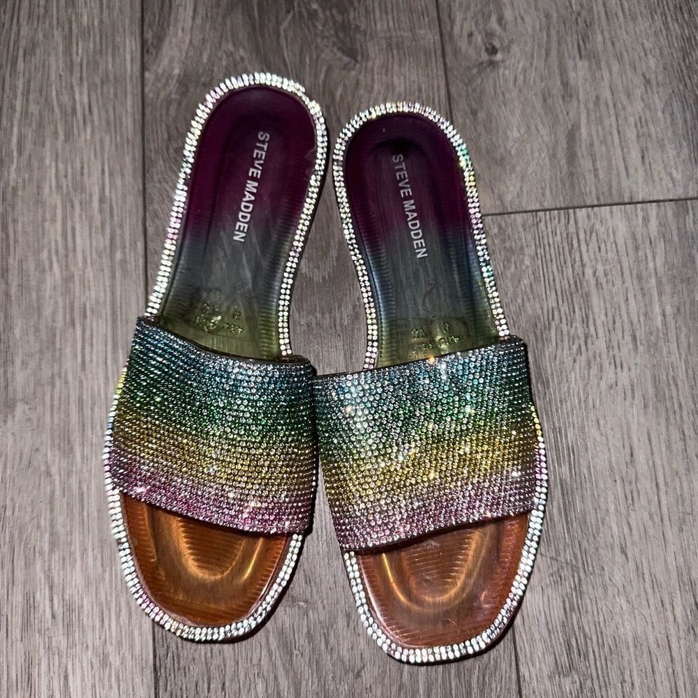 Steve Madden Rainbow Bejeweled Joyous Slides